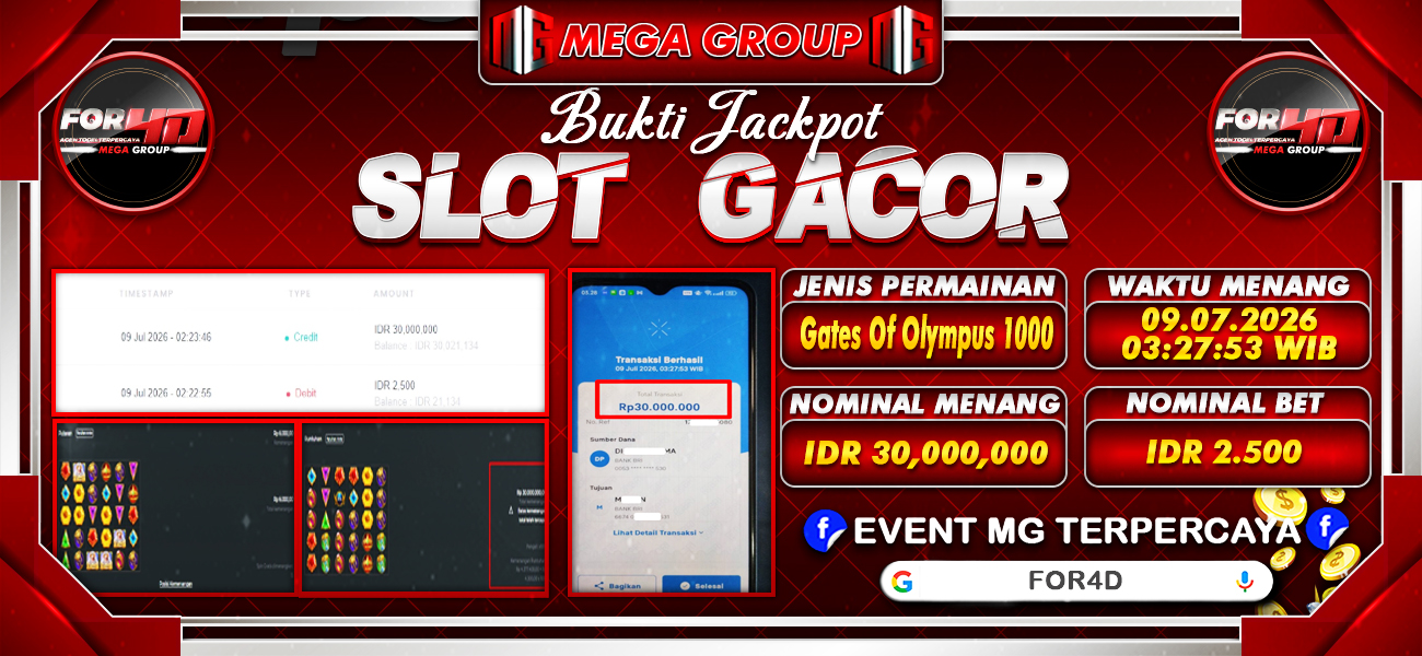 Bukti JP situs For4D hari Kamis, 09 Juli 2026